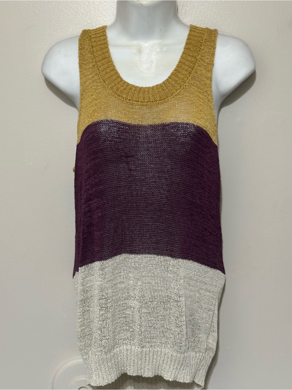 Kensie Pieces Color Block Knit Tank Gold Purple Cream Size M Lightweight Top